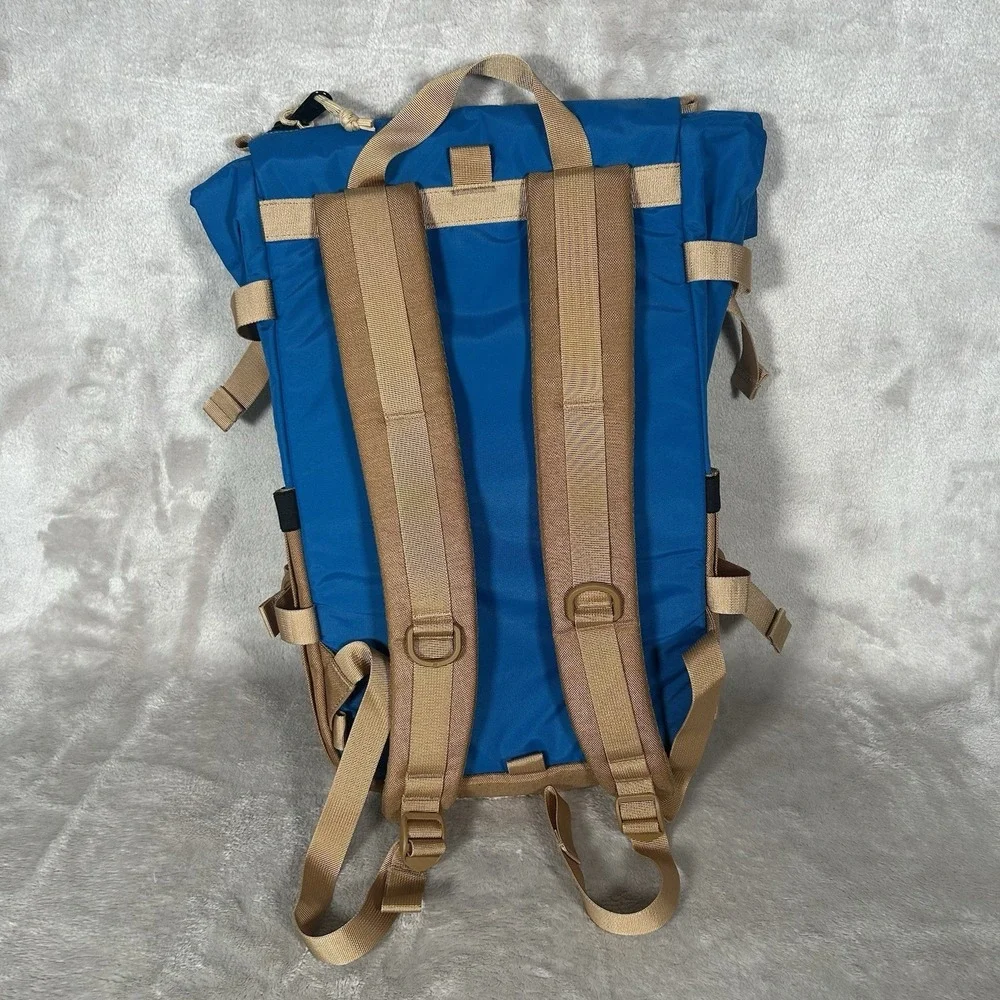 New Topo Designs Rover Pack Backpack Blue Tan Roll Top Laptop Hiking Travel Bag